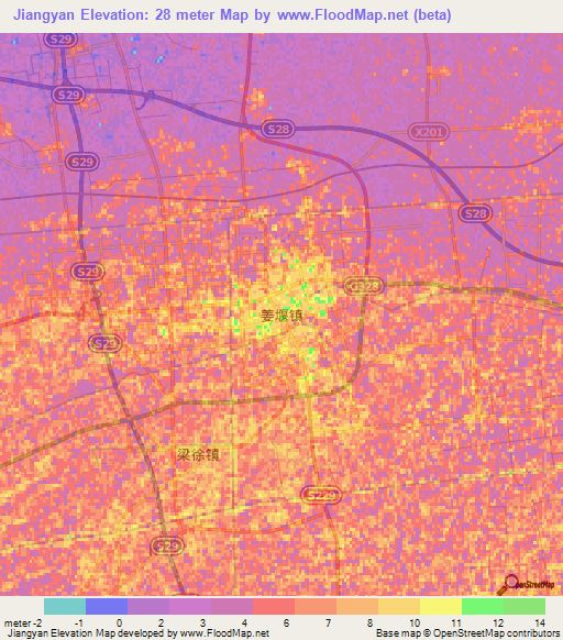Jiangyan,China Elevation Map