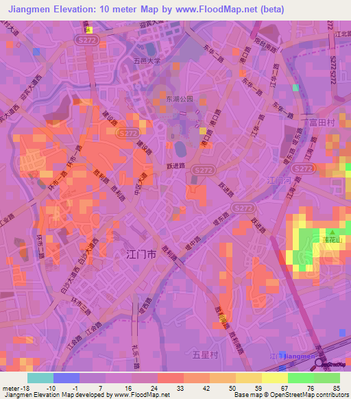 Jiangmen,China Elevation Map