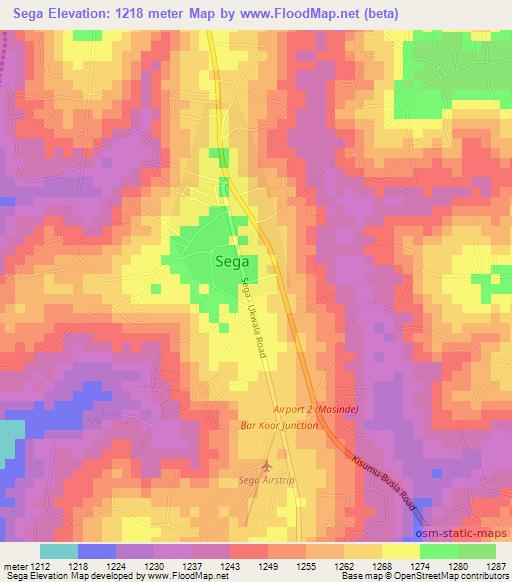 Sega,Kenya Elevation Map