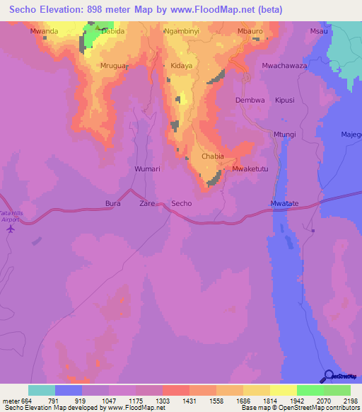 Secho,Kenya Elevation Map