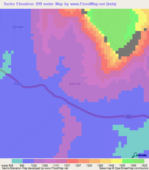 Secho,Kenya Elevation Map