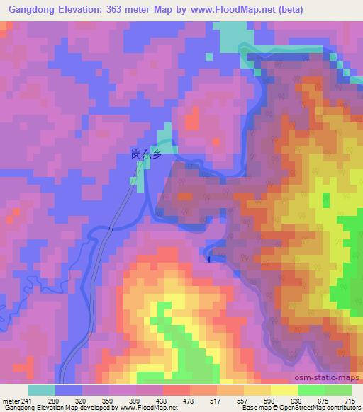 Gangdong,China Elevation Map