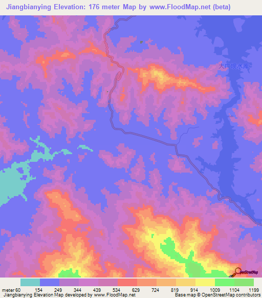 Jiangbianying,China Elevation Map