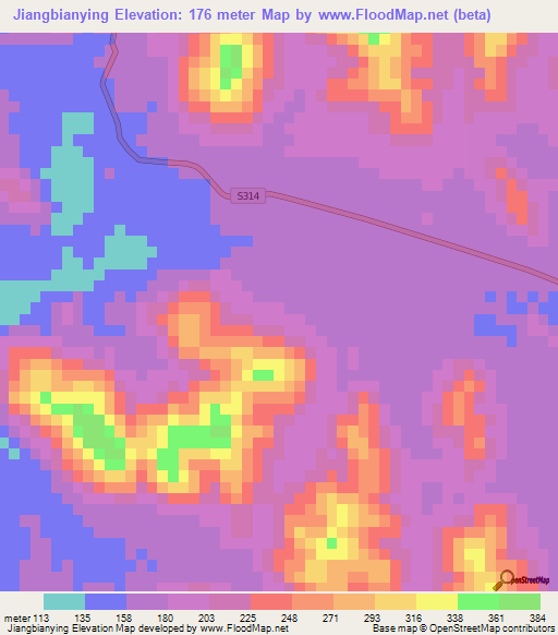 Jiangbianying,China Elevation Map