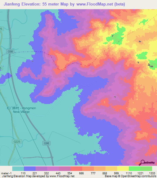 Jianfeng,China Elevation Map
