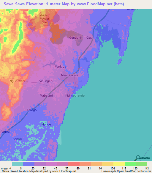 Sawa Sawa,Kenya Elevation Map