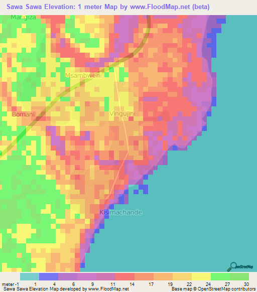 Sawa Sawa,Kenya Elevation Map