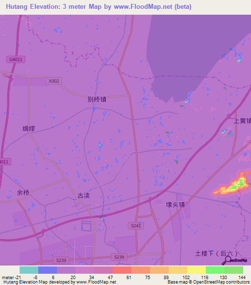 Hutang,China Elevation Map