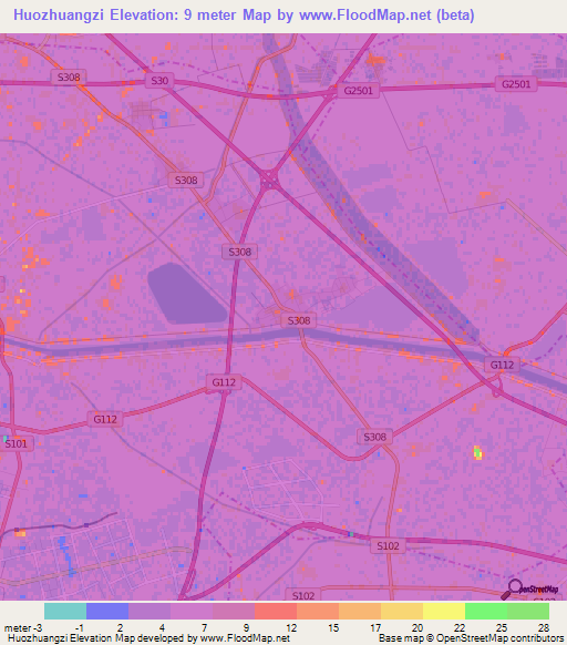 Huozhuangzi,China Elevation Map