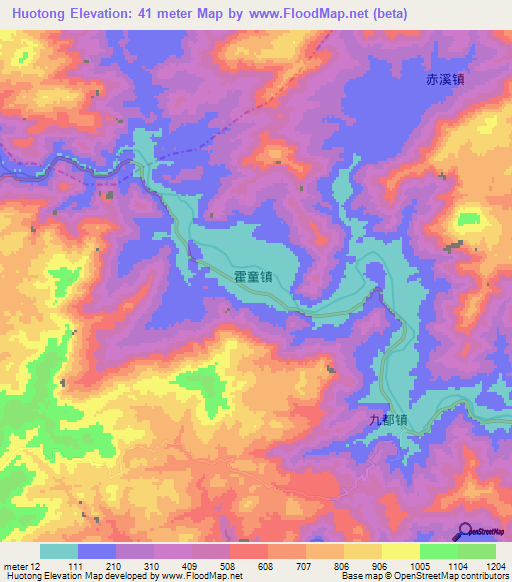 Huotong,China Elevation Map