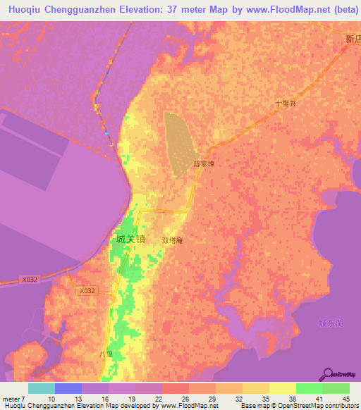 Huoqiu Chengguanzhen,China Elevation Map