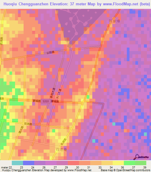 Huoqiu Chengguanzhen,China Elevation Map