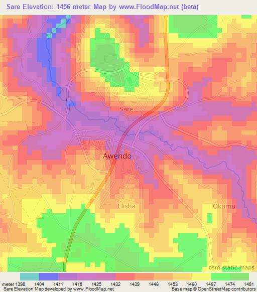 Sare,Kenya Elevation Map