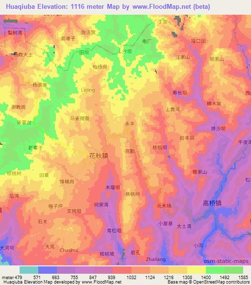 Huaqiuba,China Elevation Map