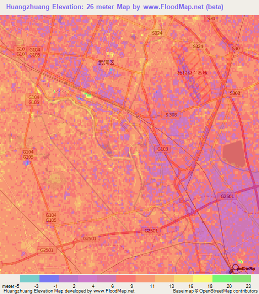 Huangzhuang,China Elevation Map