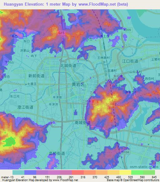 Huangyan,China Elevation Map