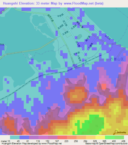 Huangshi,China Elevation Map