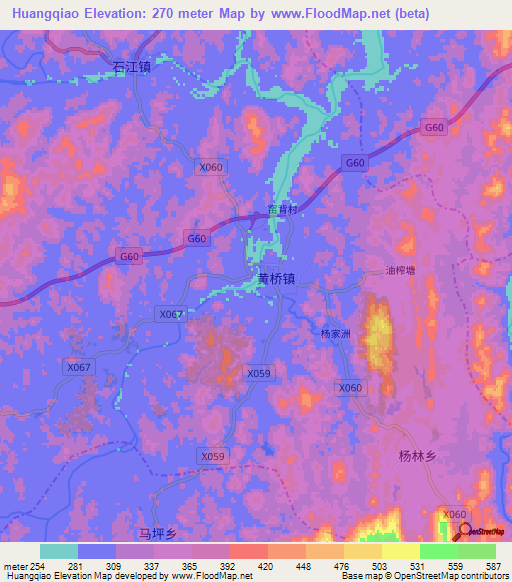 Huangqiao,China Elevation Map