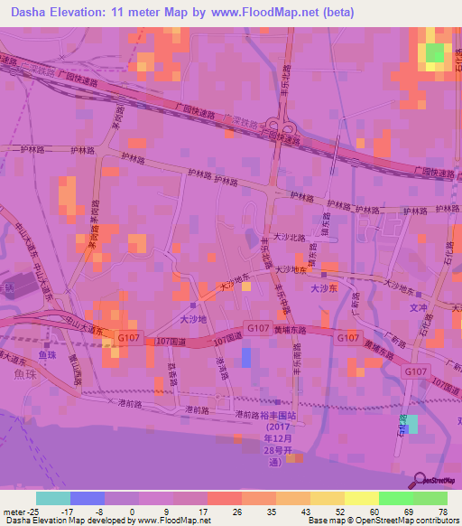 Dasha,China Elevation Map