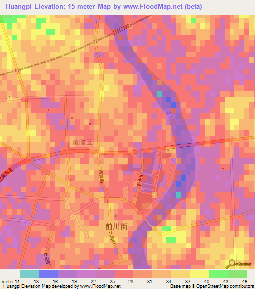 Huangpi,China Elevation Map