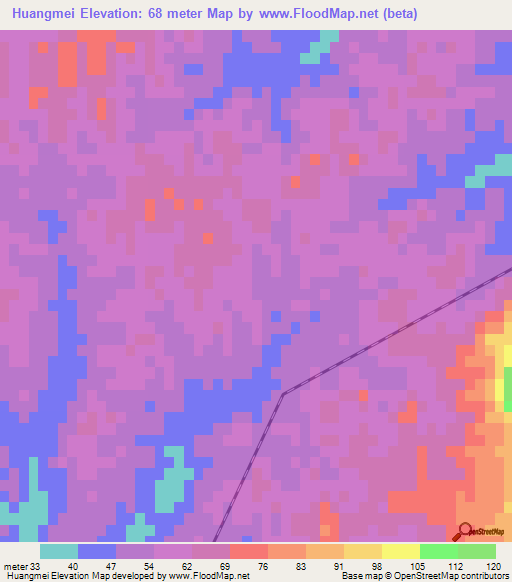Huangmei,China Elevation Map