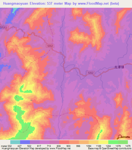 Huangmaoyuan,China Elevation Map
