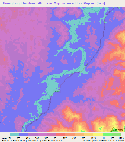 Huanglong,China Elevation Map