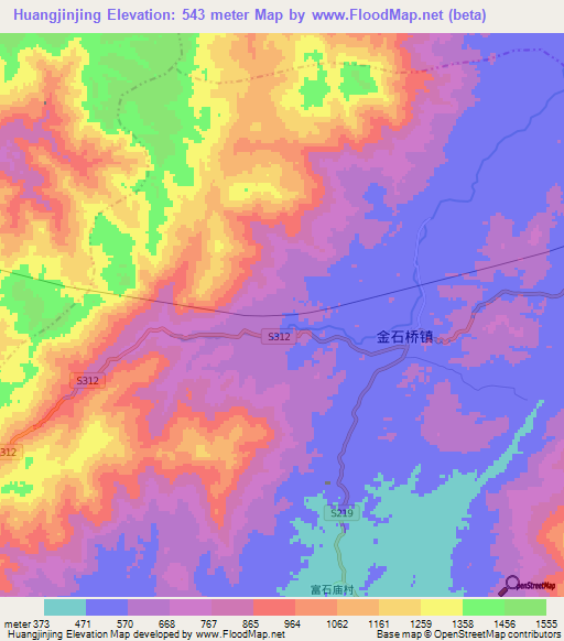 Huangjinjing,China Elevation Map