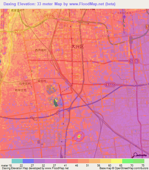 Daxing,China Elevation Map