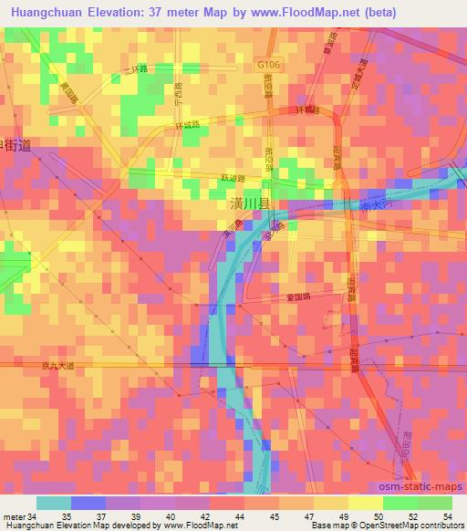 Huangchuan,China Elevation Map