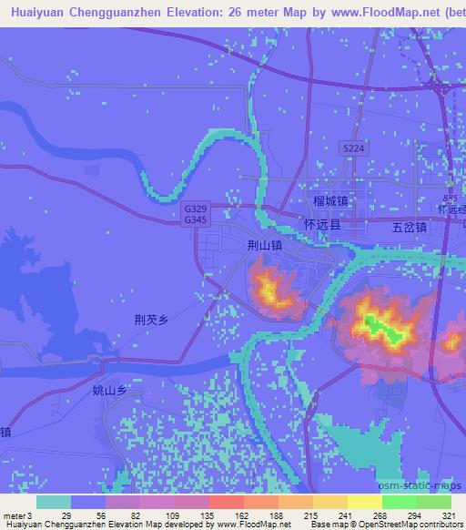 Huaiyuan Chengguanzhen,China Elevation Map