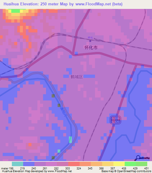 Huaihua,China Elevation Map