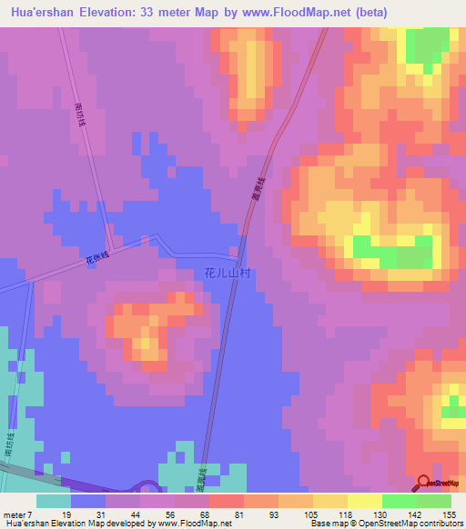 Hua'ershan,China Elevation Map