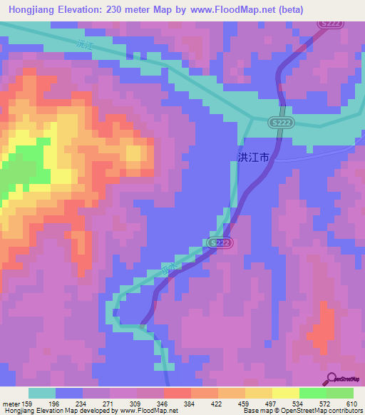 Hongjiang,China Elevation Map