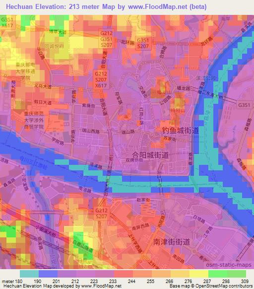 Hechuan,China Elevation Map