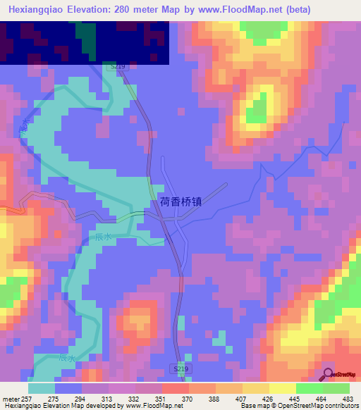 Hexiangqiao,China Elevation Map