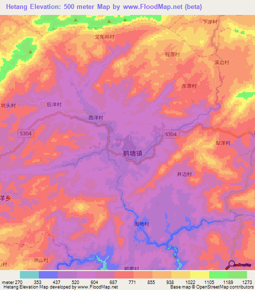 Hetang,China Elevation Map