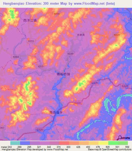 Hengbanqiao,China Elevation Map
