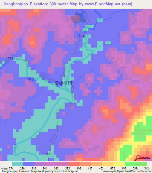Hengbanqiao,China Elevation Map
