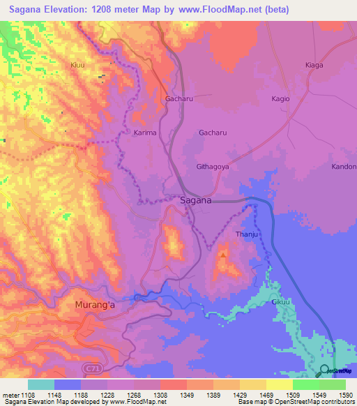 Sagana,Kenya Elevation Map