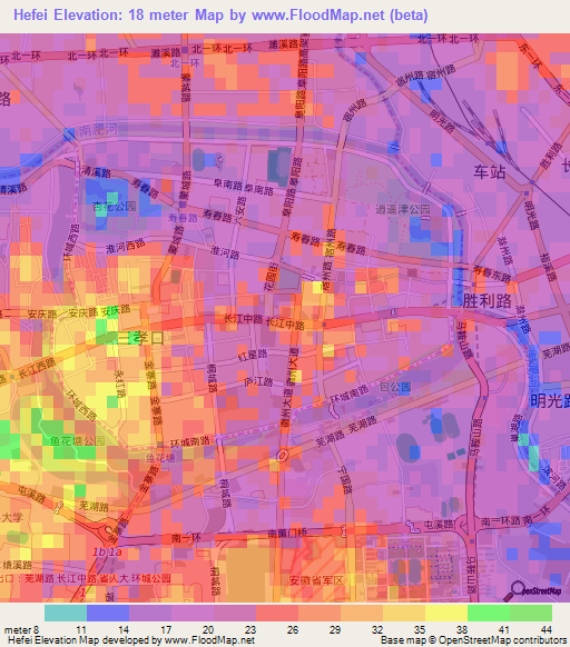 Hefei,China Elevation Map