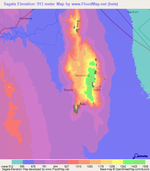 Sagala,Kenya Elevation Map