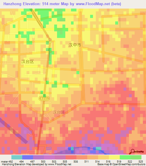 Hanzhong,China Elevation Map