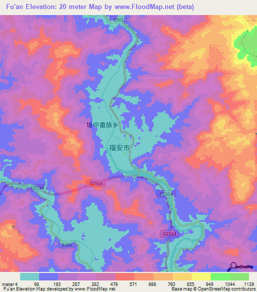 Fu'an,China Elevation Map