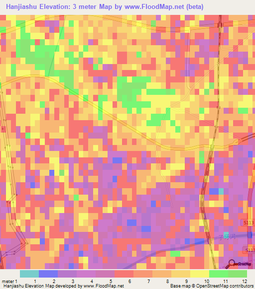 Hanjiashu,China Elevation Map
