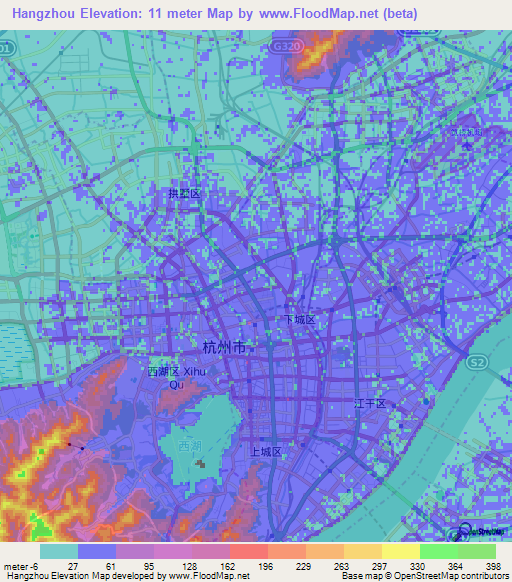 Hangzhou,China Elevation Map