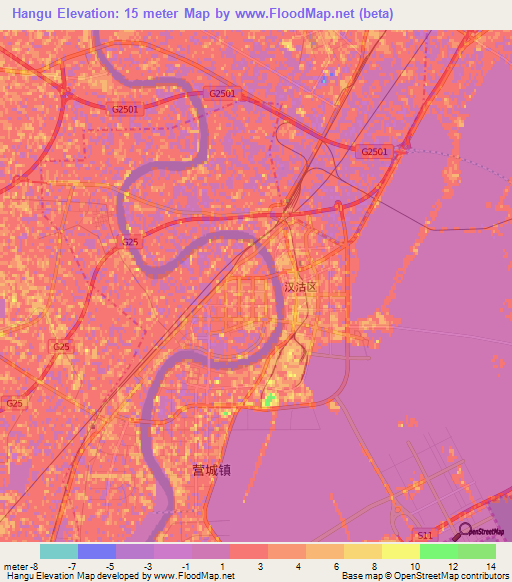Hangu,China Elevation Map