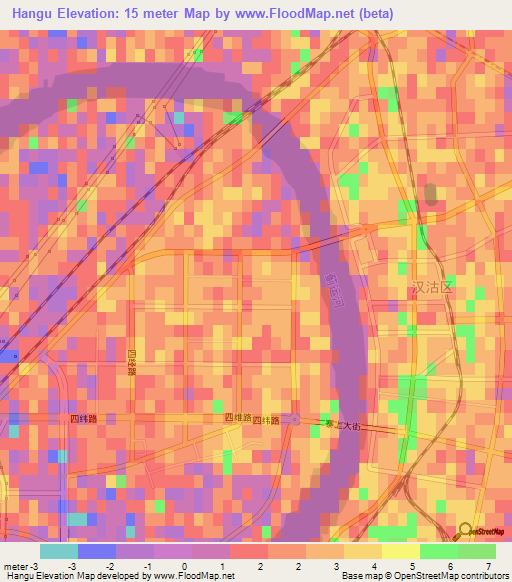Hangu,China Elevation Map