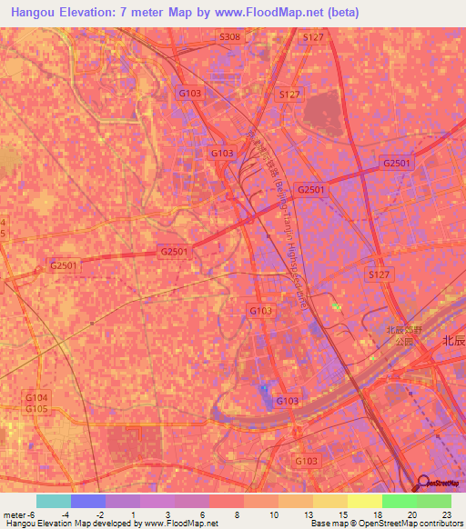 Hangou,China Elevation Map