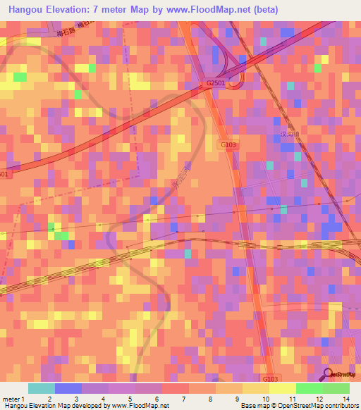 Hangou,China Elevation Map